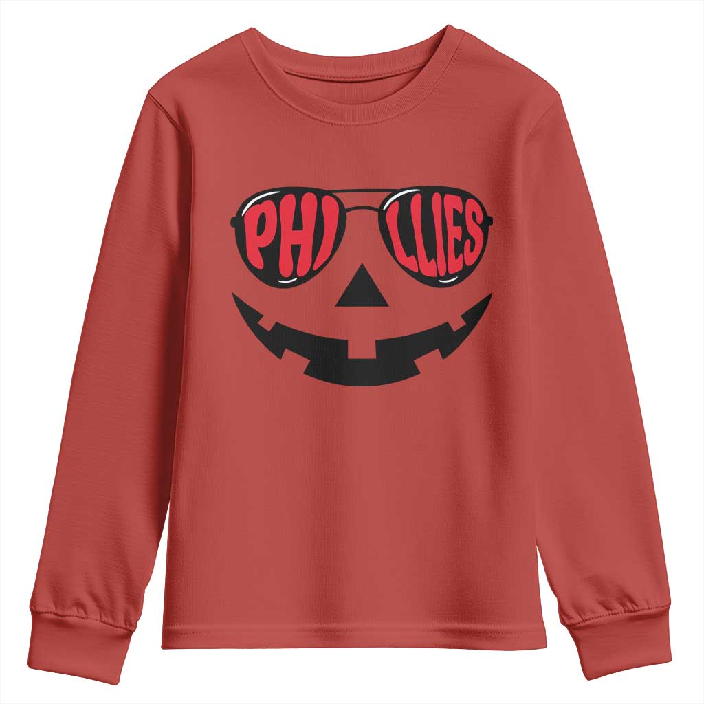 Halloween Phillies Youth Sweatshirt Philadelphia Baseball Red October Jackolantern Pumpkin Face TS10 Red Print Your Wear