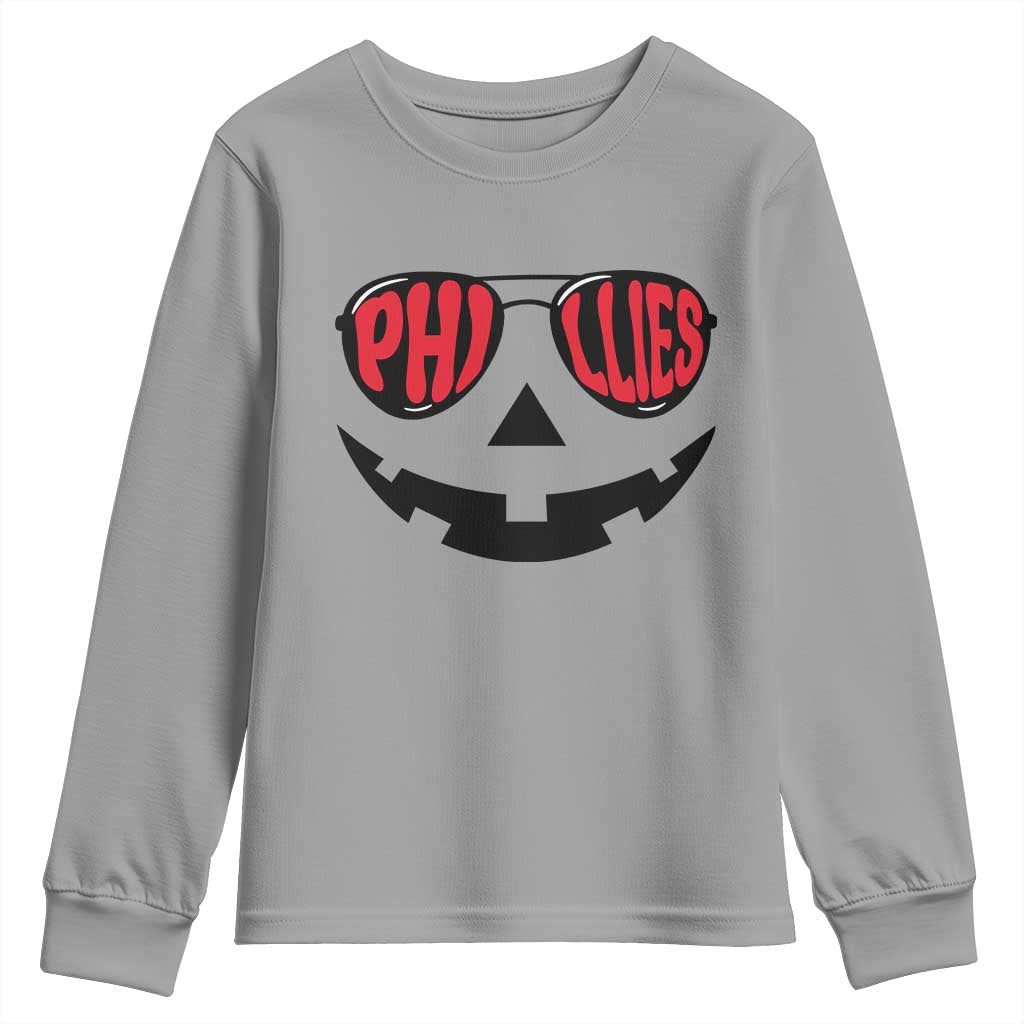 Halloween Philly Youth Sweatshirt Philadelphia Baseball Red October Jackolantern Pumpkin Face TS10 Sport Gray Print Your Wear