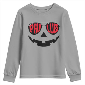 Halloween Phillies Youth Sweatshirt Philadelphia Baseball Red October Jackolantern Pumpkin Face TS10 Sport Gray Print Your Wear