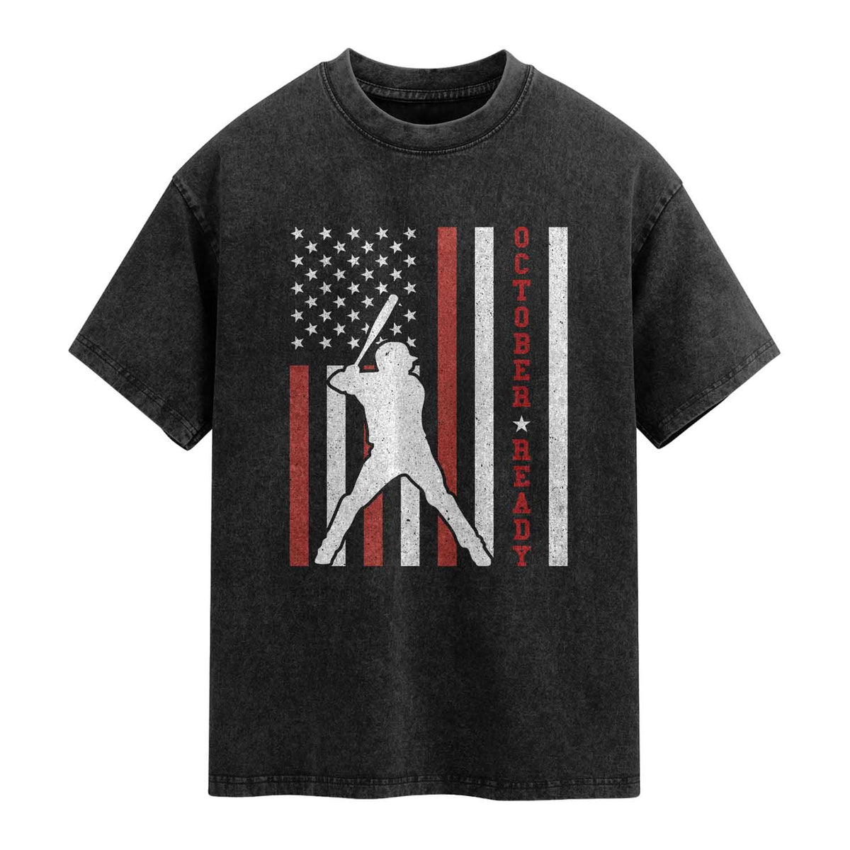 October Ready Washed Cotton T-Shirt Cool Distressed Philadelphia Baseball Fan US Flag