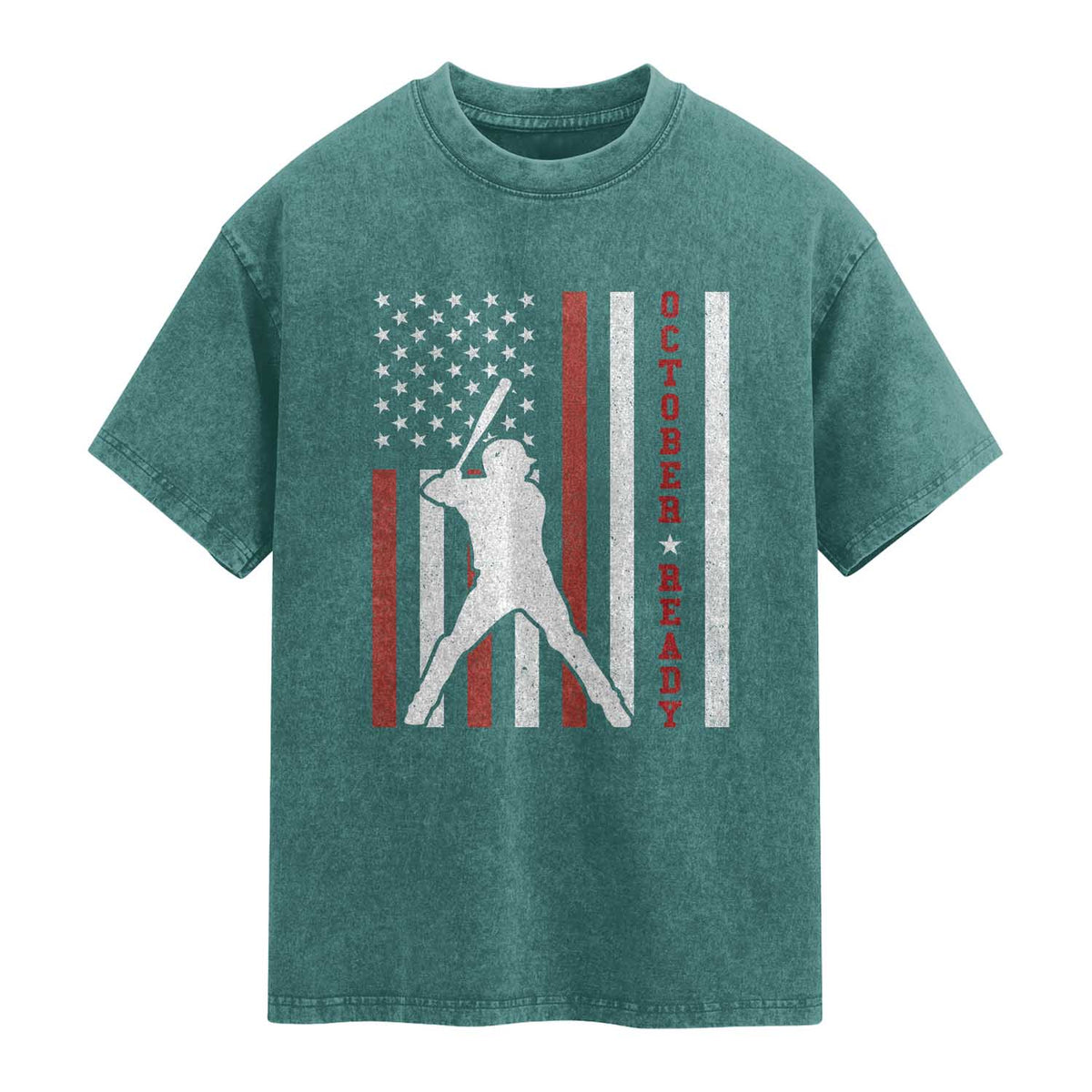 October Ready Washed Cotton T-Shirt Cool Distressed Philadelphia Baseball Fan US Flag