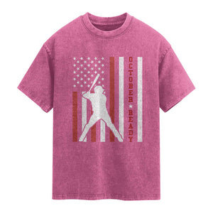 October Ready Washed Cotton T-Shirt Cool Distressed Philadelphia Baseball Fan US Flag