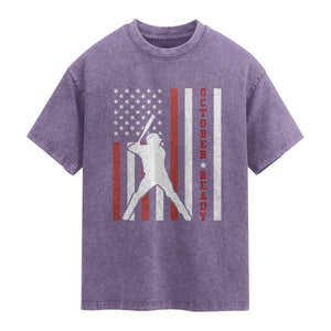 October Ready Washed Cotton T-Shirt Cool Distressed Philadelphia Baseball Fan US Flag