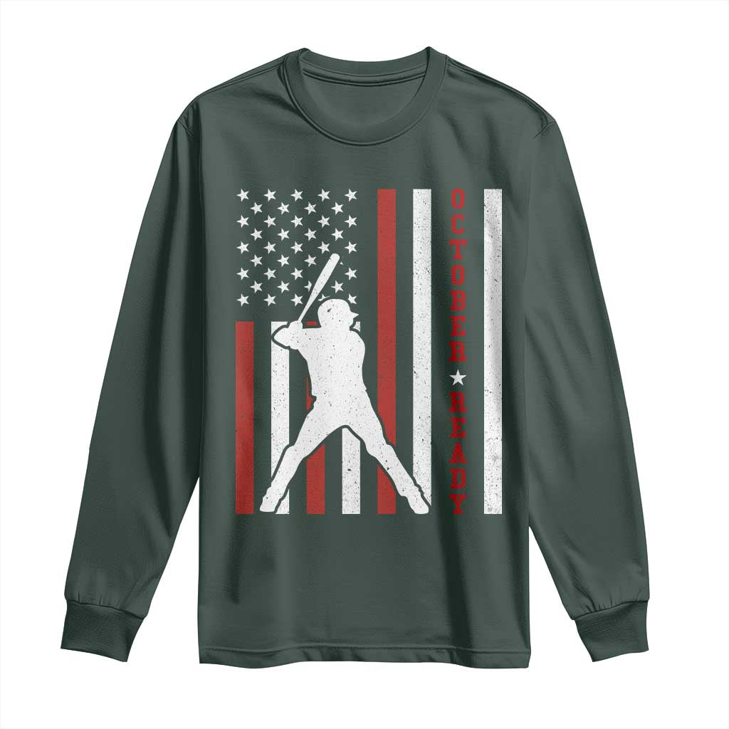 October Ready Long Sleeve Shirt Cool Distressed Philadelphia Baseball Fan US Flag TS10 Dark Forest Green Print Your Wear