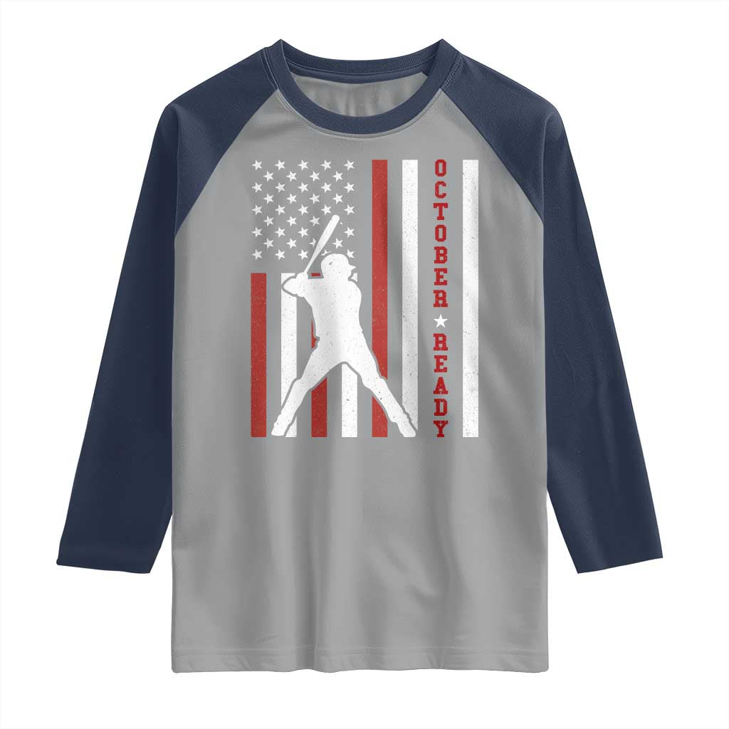 October Ready Raglan Shirt Cool Distressed Philadelphia Baseball Fan US Flag TS10 Sport Gray Navy Print Your Wear