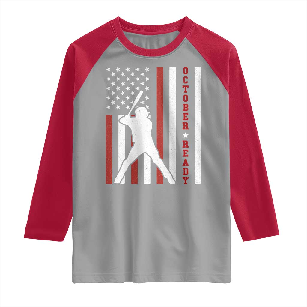 October Ready Raglan Shirt Cool Distressed Philadelphia Baseball Fan US Flag TS10 Sport Gray Red Print Your Wear