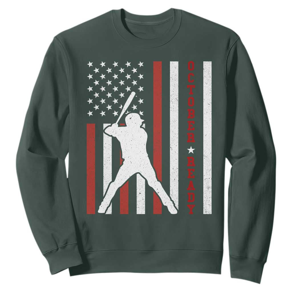 October Ready Sweatshirt Cool Distressed Philadelphia Baseball Fan US Flag TS10 Dark Forest Green Print Your Wear
