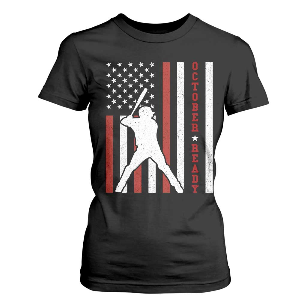 October Ready T Shirt For Women Cool Distressed Philadelphia Baseball Fan US Flag TS10 Black Print Your Wear