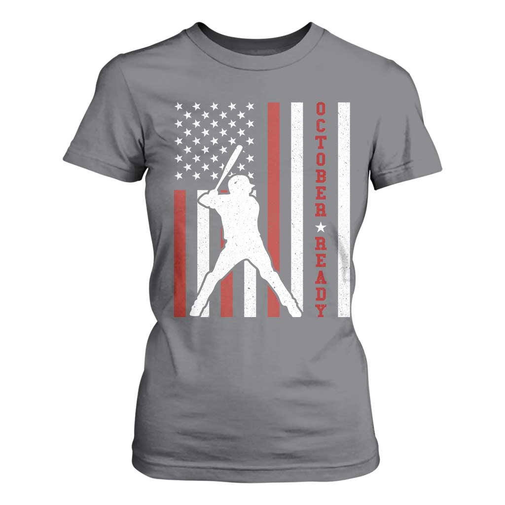 October Ready T Shirt For Women Cool Distressed Philadelphia Baseball Fan US Flag TS10 Charcoal Print Your Wear