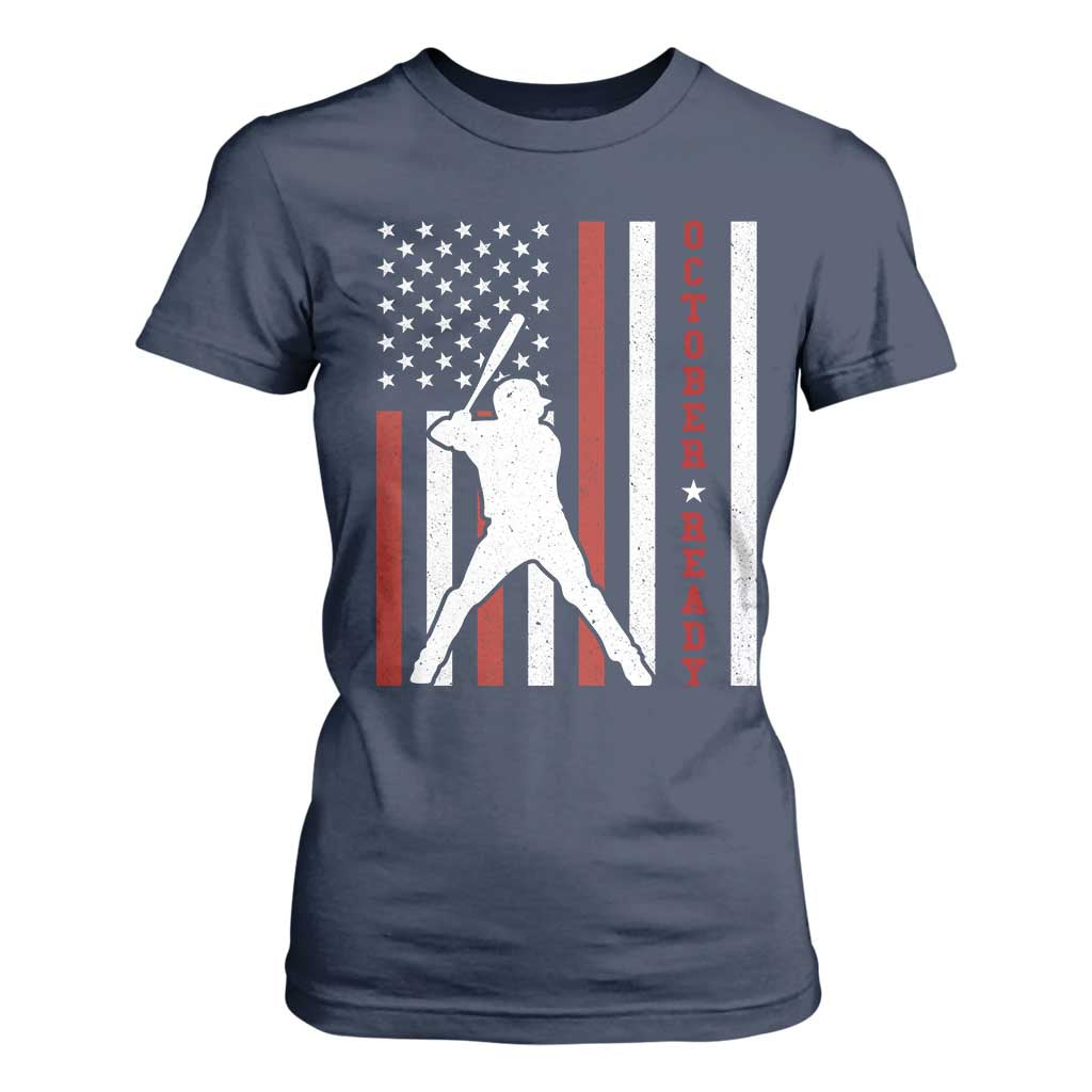 October Ready T Shirt For Women Cool Distressed Philadelphia Baseball Fan US Flag TS10 Navy Print Your Wear