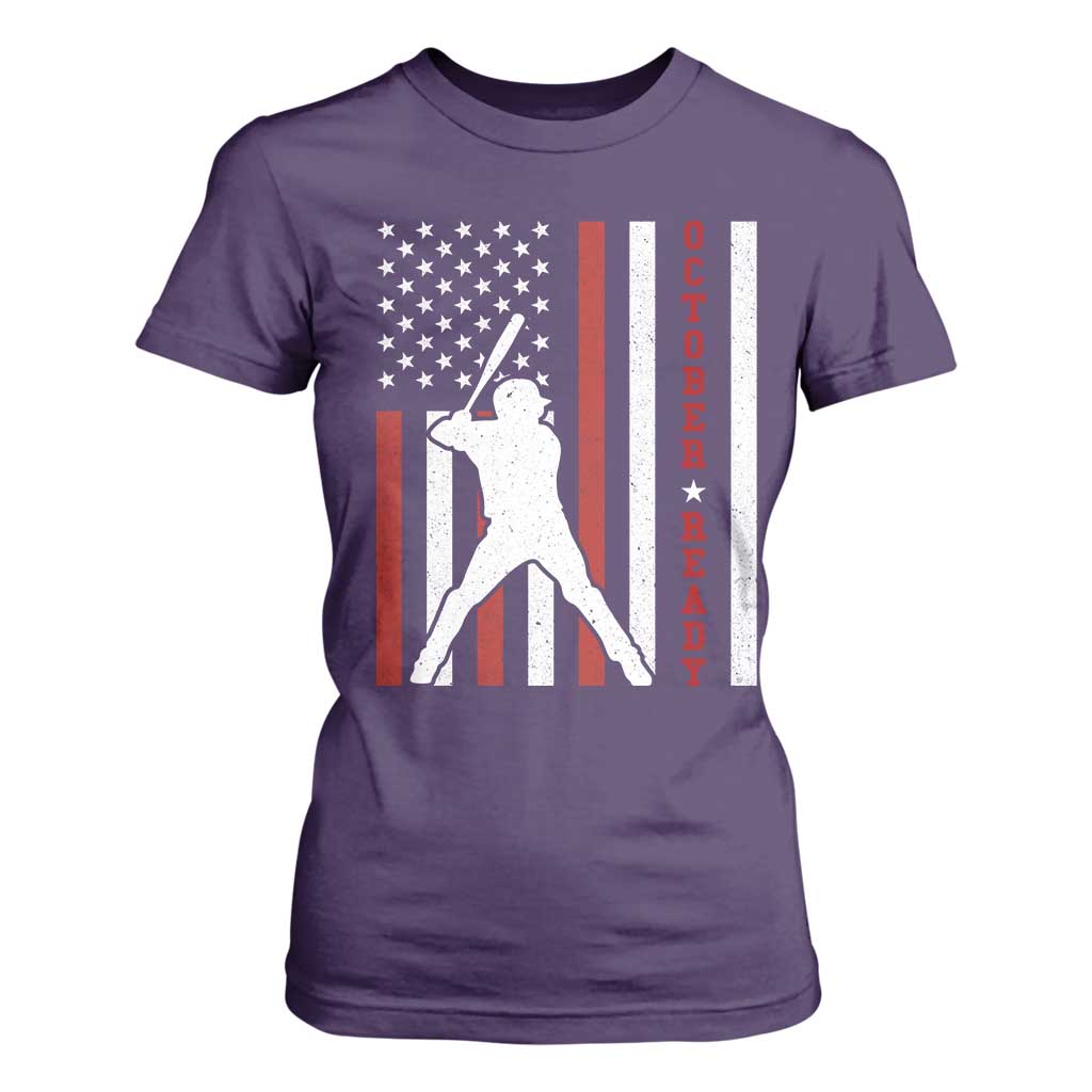 October Ready T Shirt For Women Cool Distressed Philadelphia Baseball Fan US Flag TS10 Purple Print Your Wear