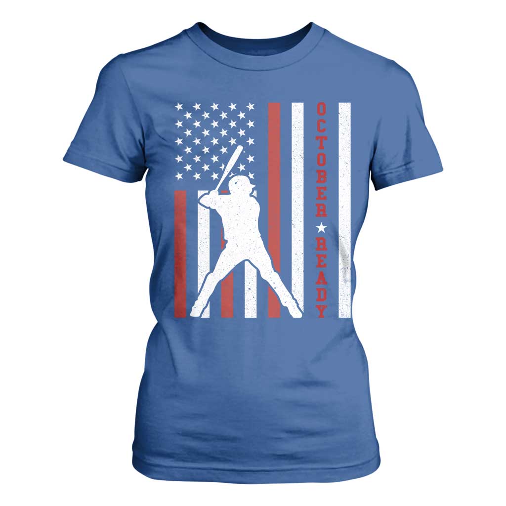 October Ready T Shirt For Women Cool Distressed Philadelphia Baseball Fan US Flag TS10 Royal Blue Print Your Wear