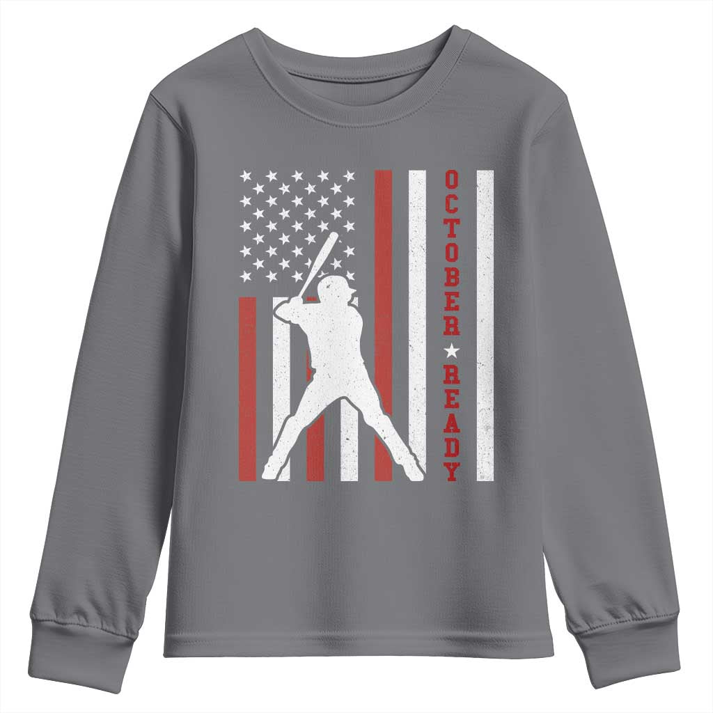 October Ready Youth Sweatshirt Cool Distressed Philadelphia Baseball Fan US Flag TS10 Charcoal Print Your Wear