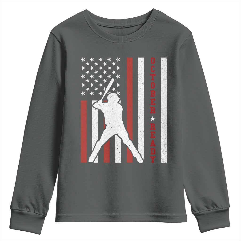 October Ready Youth Sweatshirt Cool Distressed Philadelphia Baseball Fan US Flag TS10 Dark Heather Print Your Wear