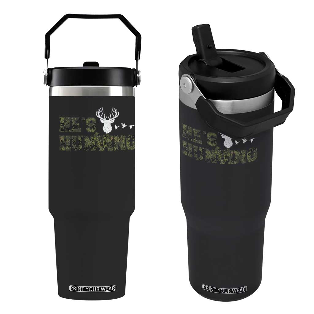 He Is Hunting Flip Straw Tumbler Camo Deer Hunters Girlfriend Wife Hunting Season TS10 One Size: 30 oz Black Print Your Wear