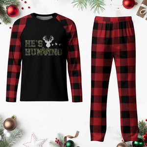He Is Hunting Plaid Pajama Set Camo Deer Hunters Girlfriend Wife Hunting Season TS10 Buffalo Plaid Print Your Wear
