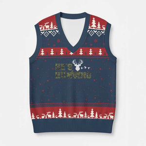 He Is Hunting V-Neck Knit Sweater Vest Camo Deer Hunters Girlfriend Wife Hunting Season TS10 Navy Red Print Your Wear