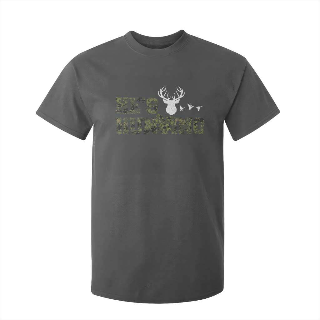 He Is Hunting T Shirt For Kid Camo Deer Hunters Girlfriend Wife Hunting Season TS10 Dark Heather Print Your Wear