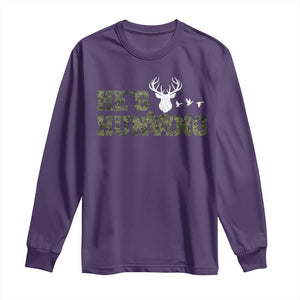 He Is Hunting Long Sleeve Shirt Camo Deer Hunters Girlfriend Wife Hunting Season TS10 Purple Print Your Wear