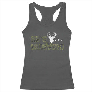 He Is Hunting Racerback Tank Top Camo Deer Hunters Girlfriend Wife Hunting Season TS10 Dark Heather Print Your Wear