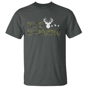 He Is Hunting T Shirt Camo Deer Hunters Girlfriend Wife Hunting Season TS10 Dark Heather Print Your Wear