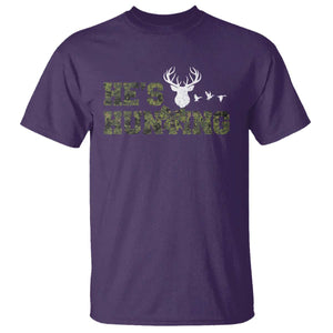 He Is Hunting T Shirt Camo Deer Hunters Girlfriend Wife Hunting Season TS10 Purple Print Your Wear