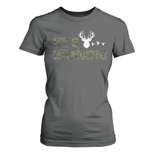 He Is Hunting T Shirt For Women Camo Deer Hunters Girlfriend Wife Hunting Season TS10 Dark Heather Print Your Wear