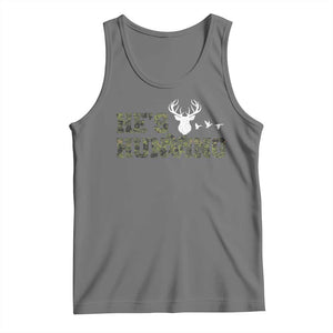 He Is Hunting Tank Top Camo Deer Hunters Girlfriend Wife Hunting Season TS10 Black Heather Print Your Wear