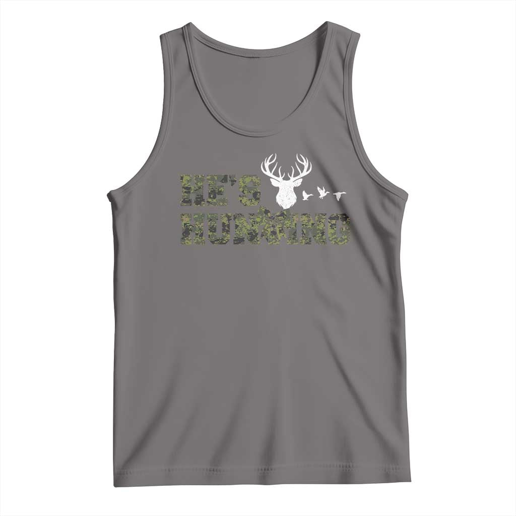 He Is Hunting Tank Top Camo Deer Hunters Girlfriend Wife Hunting Season TS10 Deep Heather Print Your Wear
