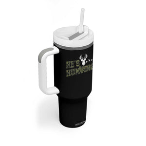 He Is Hunting Tumbler With Handle Camo Deer Hunters Girlfriend Wife Hunting Season TS10 Print Your Wear