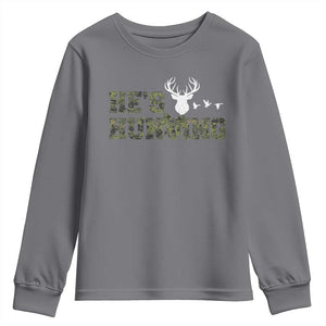 He Is Hunting Youth Sweatshirt Camo Deer Hunters Girlfriend Wife Hunting Season TS10 Charcoal Print Your Wear