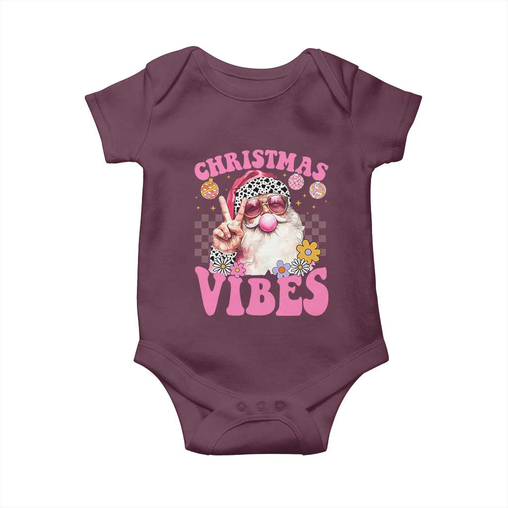 Retro Christmas Santa Baby Onesie Pink Xmas Vibes Groovy Santa Claus Womens Kids Girls Gifts TS10 Maroon Print Your Wear