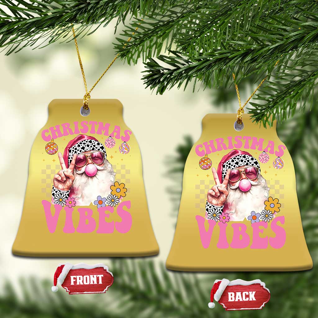 Retro Santa Christmas Ornament Pink Xmas Vibes Groovy Santa Claus Womens Kids Girls Gifts TS10 Bell Flake Gold Print Your Wear