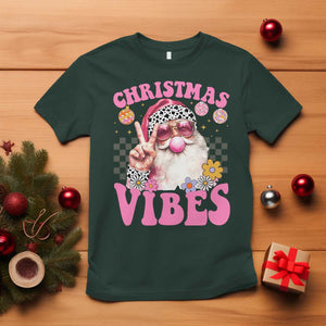 Retro Christmas Santa T Shirt Pink Xmas Vibes Groovy Santa Claus Womens Kids Girls Gifts TS10 Dark Forest Green Print Your Wear