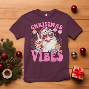 Retro Christmas Santa T Shirt Pink Xmas Vibes Groovy Santa Claus Womens Kids Girls Gifts TS10 Maroon Print Your Wear