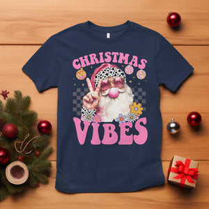Retro Christmas Santa T Shirt Pink Xmas Vibes Groovy Santa Claus Womens Kids Girls Gifts TS10 Navy Print Your Wear