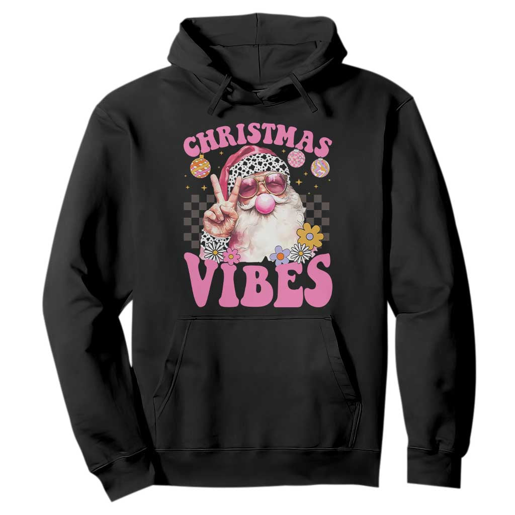 Retro Christmas Santa Hoodie Pink Xmas Vibes Groovy Santa Claus Womens Kids Girls Gifts TS10 Black Print Your Wear