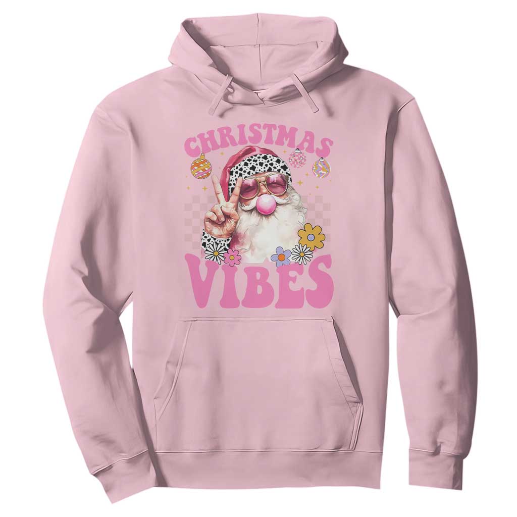 Retro Christmas Santa Hoodie Pink Xmas Vibes Groovy Santa Claus Womens Kids Girls Gifts TS10 Light Pink Print Your Wear