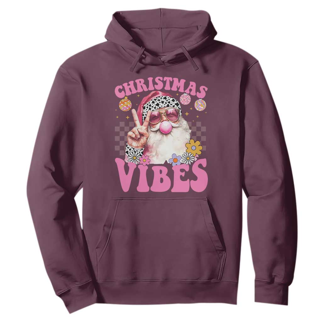 Retro Christmas Santa Hoodie Pink Xmas Vibes Groovy Santa Claus Womens Kids Girls Gifts TS10 Maroon Print Your Wear