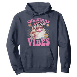 Retro Christmas Santa Hoodie Pink Xmas Vibes Groovy Santa Claus Womens Kids Girls Gifts TS10 Navy Print Your Wear