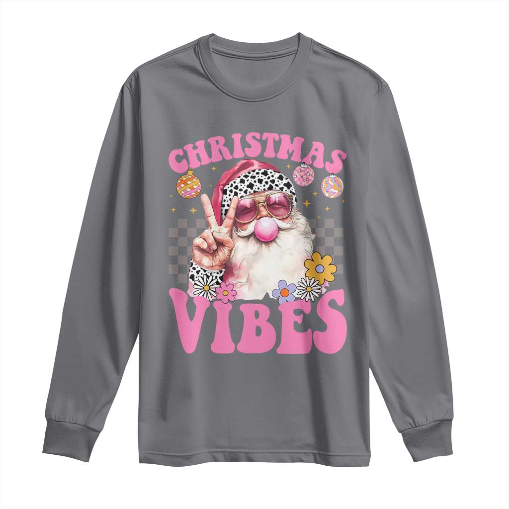 Retro Christmas Santa Long Sleeve Shirt Pink Xmas Vibes Groovy Santa Claus Womens Kids Girls Gifts TS10 Charcoal Print Your Wear