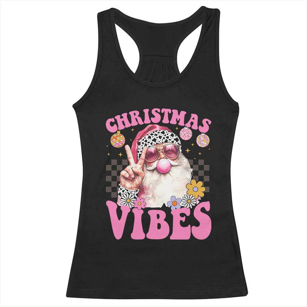 Retro Christmas Santa Racerback Tank Top Pink Xmas Vibes Groovy Santa Claus Womens Kids Girls Gifts TS10 Black Print Your Wear