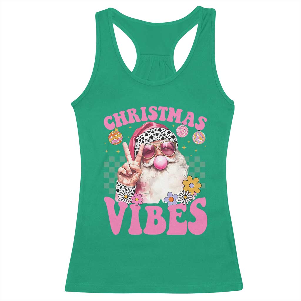 Retro Christmas Santa Racerback Tank Top Pink Xmas Vibes Groovy Santa Claus Womens Kids Girls Gifts TS10 Irish Green Print Your Wear