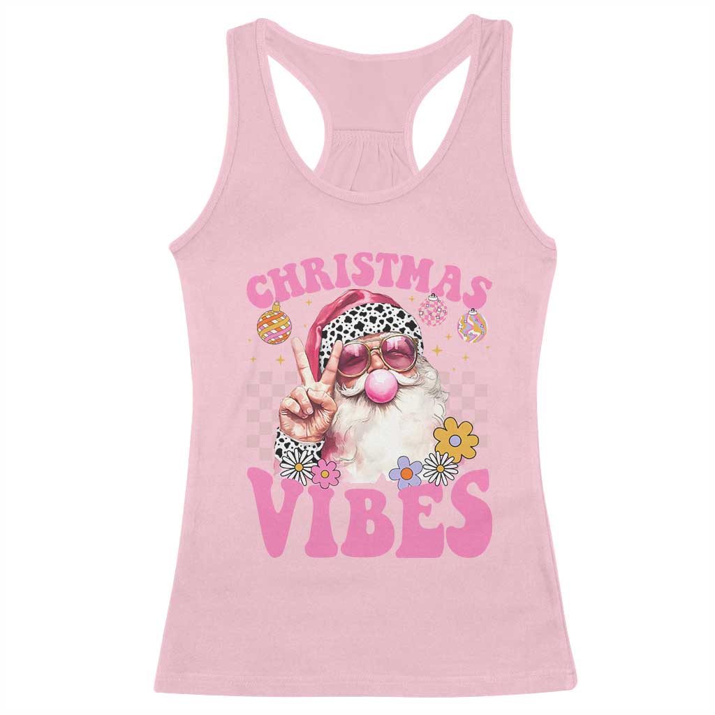 Retro Christmas Santa Racerback Tank Top Pink Xmas Vibes Groovy Santa Claus Womens Kids Girls Gifts TS10 Light Pink Print Your Wear
