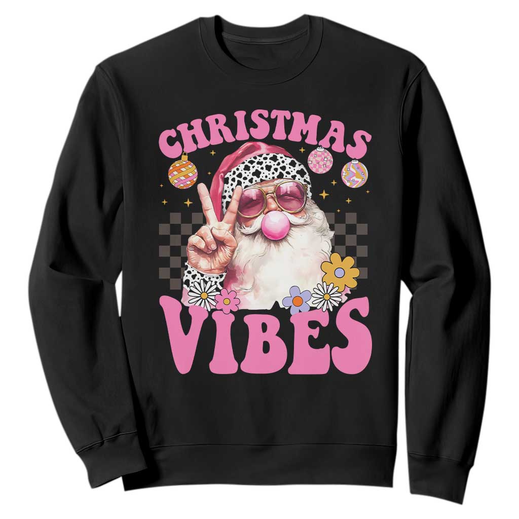 Retro Christmas Santa Sweatshirt Pink Xmas Vibes Groovy Santa Claus Womens Kids Girls Gifts TS10 Black Print Your Wear