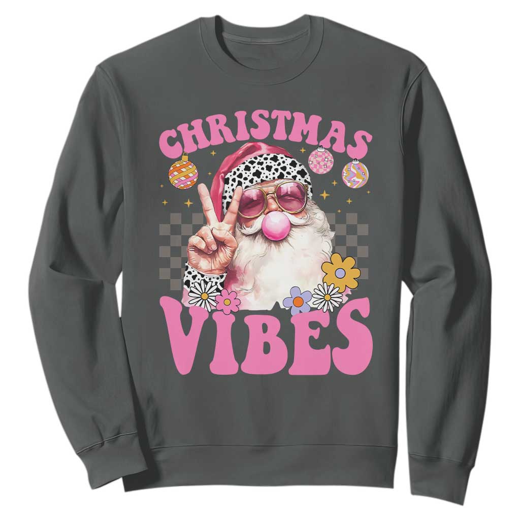 Retro Christmas Santa Sweatshirt Pink Xmas Vibes Groovy Santa Claus Womens Kids Girls Gifts TS10 Dark Heather Print Your Wear