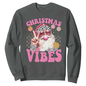 Retro Christmas Santa Sweatshirt Pink Xmas Vibes Groovy Santa Claus Womens Kids Girls Gifts TS10 Dark Heather Print Your Wear