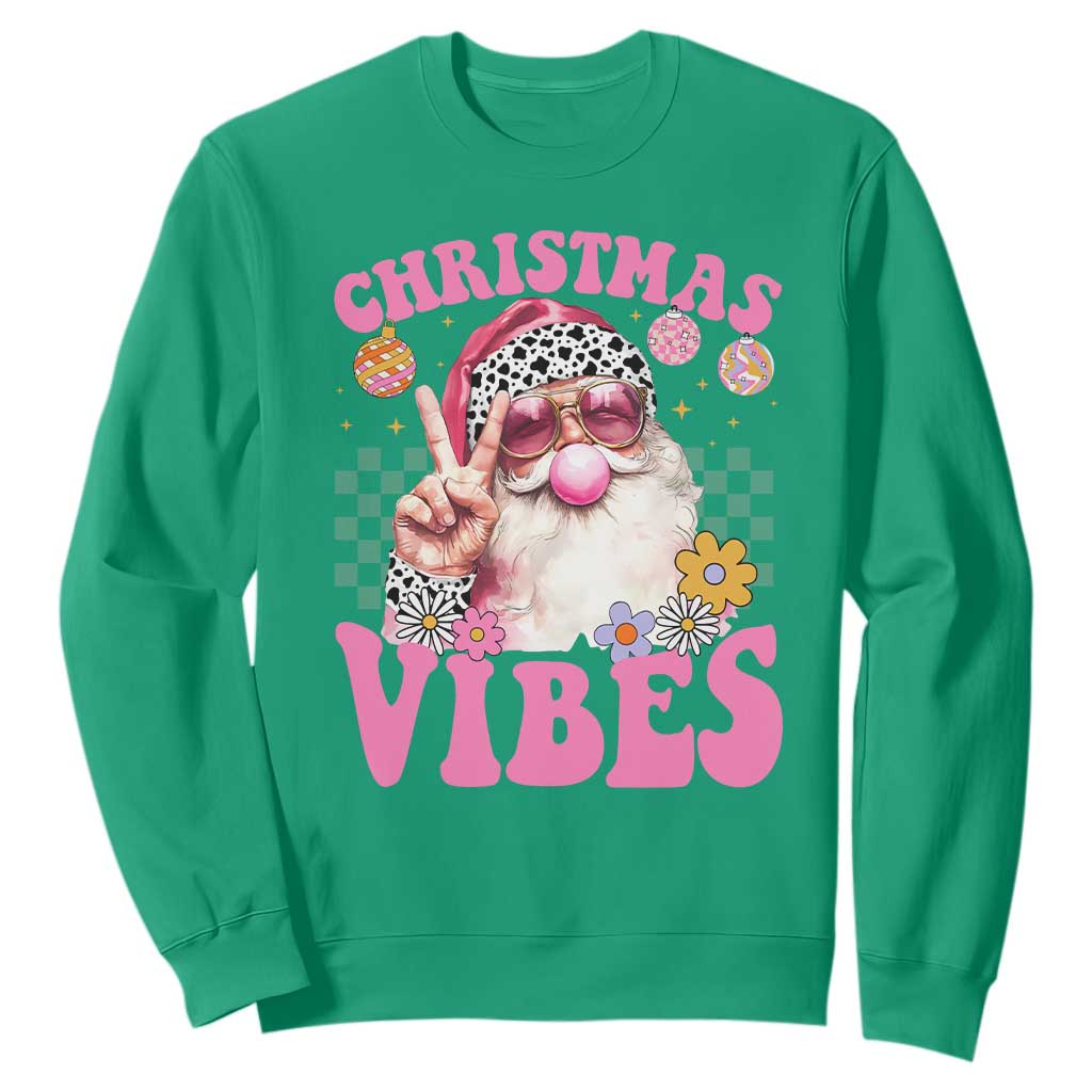 Retro Christmas Santa Sweatshirt Pink Xmas Vibes Groovy Santa Claus Womens Kids Girls Gifts TS10 Irish Green Print Your Wear