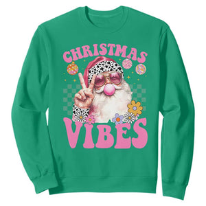 Retro Christmas Santa Sweatshirt Pink Xmas Vibes Groovy Santa Claus Womens Kids Girls Gifts TS10 Irish Green Print Your Wear