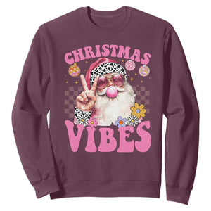 Retro Christmas Santa Sweatshirt Pink Xmas Vibes Groovy Santa Claus Womens Kids Girls Gifts TS10 Maroon Print Your Wear
